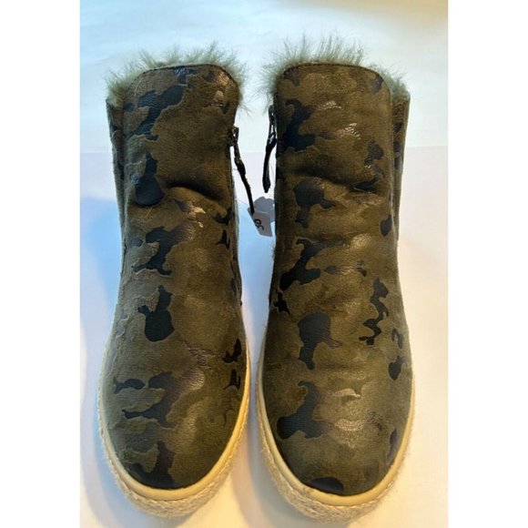 Women's Taj Fur Espadrille Boot Size 10 Green and Black Side Zipper Fur Lined - Picture 1 of 11